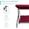 imageBest Choice Products 3Seat Outdoor Large Converting Canopy Swing Glider Patio Hammock Lounge Chair for Porch Backyard wFlatbed Adjustable Shade Removable Cushions  BlackBurgundy