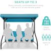 imageBest Choice Products 3Seat Outdoor Large Converting Canopy Swing Glider Patio Hammock Lounge Chair for Porch Backyard wFlatbed Adjustable Shade Removable Cushions  BlackSky Blue