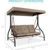 imageBest Choice Products 3Seat Outdoor Large Converting Canopy Swing Glider Patio Hammock Lounge Chair for Porch Backyard wFlatbed Adjustable Shade Removable Cushions  BlackDesert Taupe