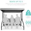 imageBest Choice Products 3Seat Outdoor Large Converting Canopy Swing Glider Patio Hammock Lounge Chair for Porch Backyard wFlatbed Adjustable Shade Removable Cushions  BlackFog Gray