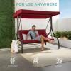imageBest Choice Products 3Seat Outdoor Large Converting Canopy Swing Glider Patio Hammock Lounge Chair for Porch Backyard wFlatbed Adjustable Shade Removable Cushions  BlackBurgundy