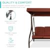 imageBest Choice Products 3Seat Outdoor Large Converting Canopy Swing Glider Patio Hammock Lounge Chair for Porch Backyard wFlatbed Adjustable Shade Removable Cushions  BlackDark Rust