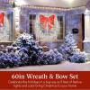 imageBest Choice Products 48in PreLit Outdoor Christmas Wreath Decoration LED Metal Holiday Decor for Home w 140 Lights Bow  GoldRedWhiteRed
