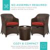 imageBest Choice Products 5Piece Outdoor Patio Furniture Set No Assembly Required Wicker Conversation Bistro ampamp Storage Table for Backyard Porch Balcony wSpaceSaving Design  BrownBeigeRed