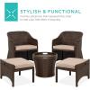 imageBest Choice Products 5Piece Outdoor Patio Furniture Set No Assembly Required Wicker Conversation Bistro ampamp Storage Table for Backyard Porch Balcony wSpaceSaving Design  BrownBeigeBrown