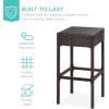imageBest Choice Products 5Piece Outdoor Wicker Bar Table Set for Patio Poolside Backyard wBuiltin Bottle Opener Hidden Storage Shelf Metal Tabletop 4 Stools  BrownBrown