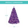 imageBest Choice Products 6ft PreLit Christmas Tree Premium Hinged Artificial Pine Lighted Holiday Tree for Home Office w 1000 Branch Tips 250 Lights Metal Hinges Foldable BasePurple