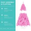 imageBest Choice Products 6ft PreLit Christmas Tree Premium Hinged Artificial Pine Lighted Holiday Tree for Home Office w 1000 Branch Tips 250 Lights Metal Hinges Foldable BasePink