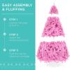 imageBest Choice Products 6ft PreLit Christmas Tree Premium Hinged Artificial Pine Lighted Holiday Tree for Home Office w 1000 Branch Tips 250 Lights Metal Hinges Foldable BasePink