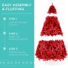imageBest Choice Products 6ft PreLit Christmas Tree Premium Hinged Artificial Pine Lighted Holiday Tree for Home Office w 1000 Branch Tips 250 Lights Metal Hinges Foldable BaseRed