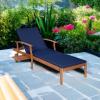 imageBest Choice Products 79x26in Acacia Wood Chaise Lounge Chair Recliner Outdoor Furniture for Patio Poolside wSlideOut Side Table FoamPadded Cushion Adjustable Backrest Wheels  CreamNavy Blue