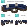 imageBest Choice Products 7Piece Modular Outdoor Sectional Wicker Patio Conversation Set w 2 Pillows Coffee Table Cover Included  TaupePistachioBrownNavy