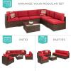 imageBest Choice Products 7Piece Modular Outdoor Sectional Wicker Patio Conversation Set w 2 Pillows Coffee Table Cover Included  TaupePistachioBrownRed
