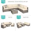 imageBest Choice Products 7Piece Modular Outdoor Sectional Wicker Patio Conversation Set w 2 Pillows Coffee Table Cover Included  TaupePistachioGrayCream