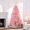 imageBest Choice Products Artificial Ivory Pampas Christmas Tree 75ft Premium Deluxe Unlit Pampas Grass Holiday Dcor Easy Assembly Metal BasePink