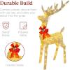 imageBest Choice Products Lighted Christmas 4ft Reindeer ampamp Sleigh Outdoor Yard Decoration Set w 205 LED Lights Stakes Zip Ties  WhiteGold