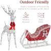 imageBest Choice Products Lighted Christmas 4ft Reindeer ampamp Sleigh Outdoor Yard Decoration Set w 205 LED Lights Stakes Zip Ties  WhiteSilver
