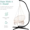 imageBest Choice Products Macram Hanging Chair Handwoven Cotton Hammock Swing for Indoor ampamp Outdoor Use wMounting Hardware Backrest 265lb Capacity  BeigeBeige