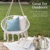 imageBest Choice Products Macram Hanging Chair Handwoven Cotton Hammock Swing for Indoor ampamp Outdoor Use wMounting Hardware Backrest 265lb Capacity  BeigeBeige