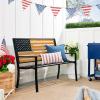 imageBest Choice Products Outdoor Bench 2Person Steel IndoorOutdoor Bench for Garden Patio Porch Entryway wAmerican Flag 790lb Capacity  BlackWoodBlackWood