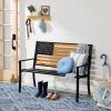 imageBest Choice Products Outdoor Bench 2Person Steel IndoorOutdoor Bench for Garden Patio Porch Entryway wAmerican Flag 790lb Capacity  BlackWoodBlackWood
