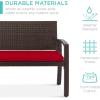 imageBest Choice Products Outdoor Bench 2Person Wicker Garden Patio Benches Seating Furniture for Backyard Porch wSeat Cushion 700lb Capacity  BrownRedBrownRed