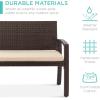 imageBest Choice Products Outdoor Bench 2Person Wicker Garden Patio Benches Seating Furniture for Backyard Porch wSeat Cushion 700lb Capacity  BrownRedBrownTan