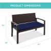 imageBest Choice Products Outdoor Bench 2Person Wicker Garden Patio Benches Seating Furniture for Backyard Porch wSeat Cushion 700lb Capacity  BrownRedNavyBrown