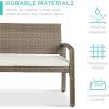 imageBest Choice Products Outdoor Bench 2Person Wicker Garden Patio Benches Seating Furniture for Backyard Porch wSeat Cushion 700lb Capacity  BrownRedSandTaupe