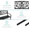 imageBest Choice Products Outdoor Bench Steel Garden Patio Porch Furniture for Lawn Park Deck wFloral Design Backrest Slatted Seat  BrownBlack