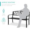 imageBest Choice Products Outdoor Bench Steel Garden Patio Porch Furniture for Lawn Park Deck wFloral Design Backrest Slatted Seat  BrownBlack