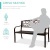 imageBest Choice Products Outdoor Bench Steel Garden Patio Porch Furniture for Lawn Park Deck wFloral Design Backrest Slatted Seat  BrownBrown