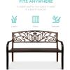 imageBest Choice Products Outdoor Bench Steel Garden Patio Porch Furniture for Lawn Park Deck wFloral Design Backrest Slatted Seat  BrownBrown