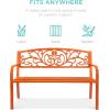 imageBest Choice Products Outdoor Bench Steel Garden Patio Porch Furniture for Lawn Park Deck wFloral Design Backrest Slatted Seat  BrownCarrot