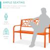 imageBest Choice Products Outdoor Bench Steel Garden Patio Porch Furniture for Lawn Park Deck wFloral Design Backrest Slatted Seat  BrownCarrot