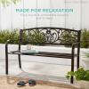 imageBest Choice Products Outdoor Bench Steel Garden Patio Porch Furniture for Lawn Park Deck wFloral Design Backrest Slatted Seat  BrownDark Green