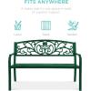 imageBest Choice Products Outdoor Bench Steel Garden Patio Porch Furniture for Lawn Park Deck wFloral Design Backrest Slatted Seat  BrownDark Green