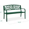 imageBest Choice Products Outdoor Bench Steel Garden Patio Porch Furniture for Lawn Park Deck wFloral Design Backrest Slatted Seat  BrownDark Green