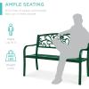 imageBest Choice Products Outdoor Bench Steel Garden Patio Porch Furniture for Lawn Park Deck wFloral Design Backrest Slatted Seat  BrownDark Green