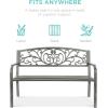 imageBest Choice Products Outdoor Bench Steel Garden Patio Porch Furniture for Lawn Park Deck wFloral Design Backrest Slatted Seat  BrownGrey
