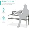 imageBest Choice Products Outdoor Bench Steel Garden Patio Porch Furniture for Lawn Park Deck wFloral Design Backrest Slatted Seat  BrownGrey