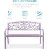 imageBest Choice Products Outdoor Bench Steel Garden Patio Porch Furniture for Lawn Park Deck wFloral Design Backrest Slatted Seat  BrownLavender