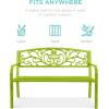 imageBest Choice Products Outdoor Bench Steel Garden Patio Porch Furniture for Lawn Park Deck wFloral Design Backrest Slatted Seat  BrownLime Green