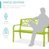 imageBest Choice Products Outdoor Bench Steel Garden Patio Porch Furniture for Lawn Park Deck wFloral Design Backrest Slatted Seat  BrownLime Green