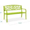 imageBest Choice Products Outdoor Bench Steel Garden Patio Porch Furniture for Lawn Park Deck wFloral Design Backrest Slatted Seat  BrownLime Green