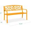 imageBest Choice Products Outdoor Bench Steel Garden Patio Porch Furniture for Lawn Park Deck wFloral Design Backrest Slatted Seat  BrownMarigold