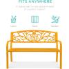 imageBest Choice Products Outdoor Bench Steel Garden Patio Porch Furniture for Lawn Park Deck wFloral Design Backrest Slatted Seat  BrownMarigold