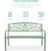 imageBest Choice Products Outdoor Bench Steel Garden Patio Porch Furniture for Lawn Park Deck wFloral Design Backrest Slatted Seat  BrownMint Green