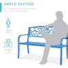 imageBest Choice Products Outdoor Bench Steel Garden Patio Porch Furniture for Lawn Park Deck wFloral Design Backrest Slatted Seat  BrownOcean Blue