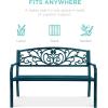 imageBest Choice Products Outdoor Bench Steel Garden Patio Porch Furniture for Lawn Park Deck wFloral Design Backrest Slatted Seat  BrownPeacock Blue